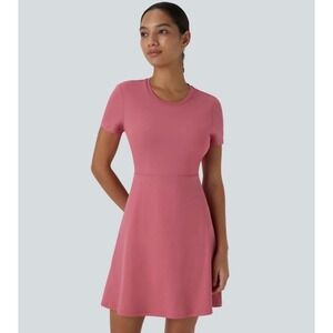Short Sleeve Pink A-Line Dress